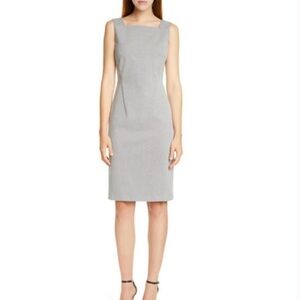 BOSS Davenara Square Neck Cotton Blend Sheath Dress in Gray